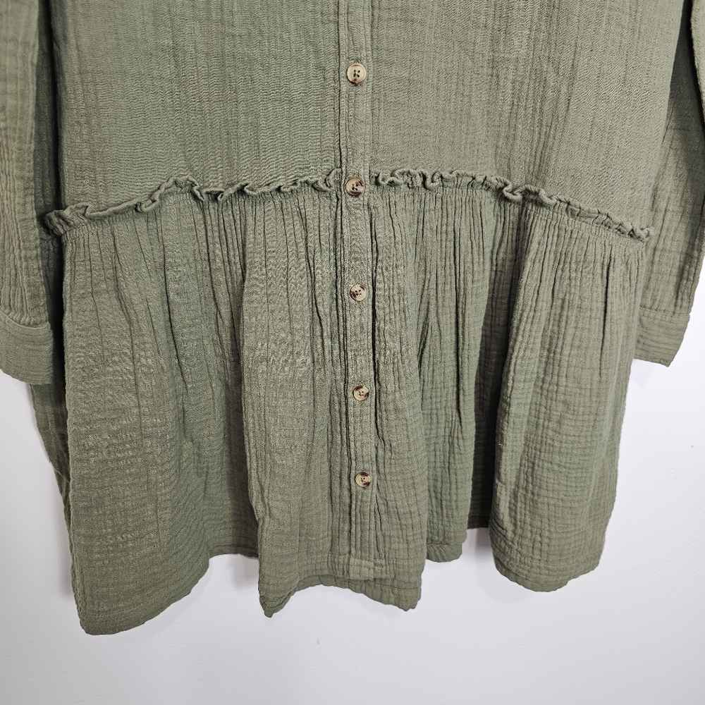 NWT Anthropologie Maeve Katie Gauzy Textured Utility Dress Olive Green 10 - Picture 3 of 9
